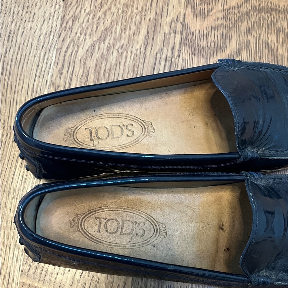Tod’s Blue Patent Leather Penny Driving Loafers - Picture 8 of 13